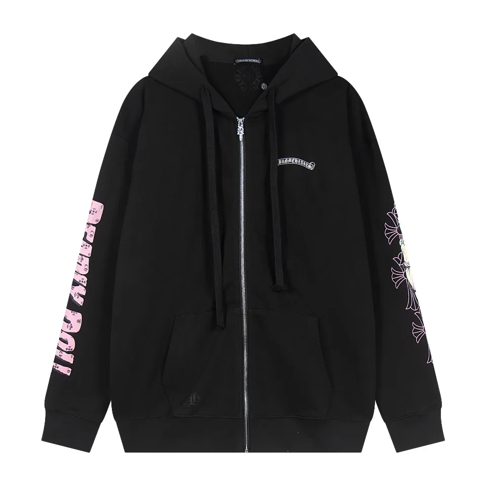 P290 Chrome Hearts Chrome Hearts Sanskrit Letter Print Miami Hot Girl Pink Print Zipper Sweatshirt Size: S M L XL Color: Black